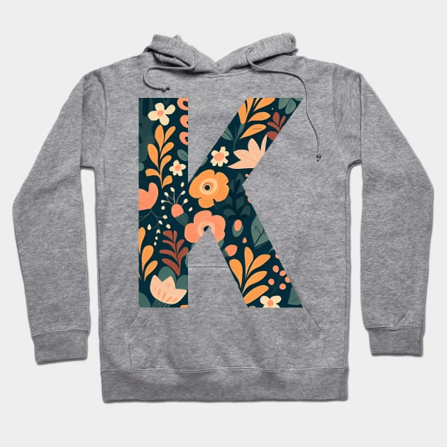 Whimsical Floral Letter K Hoodie by BotanicalWoe